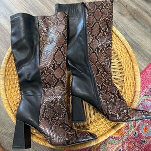 Stylish Black and Brown Knee-High Boots
